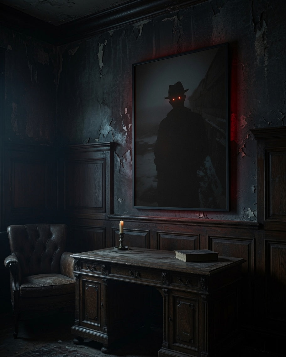 The Hat Man - Framed Poster | Dark Shadow People Wall Art