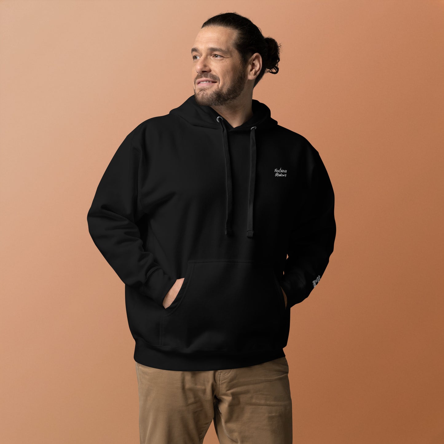 The Moon Is Awake hoodie - front view on men's fit