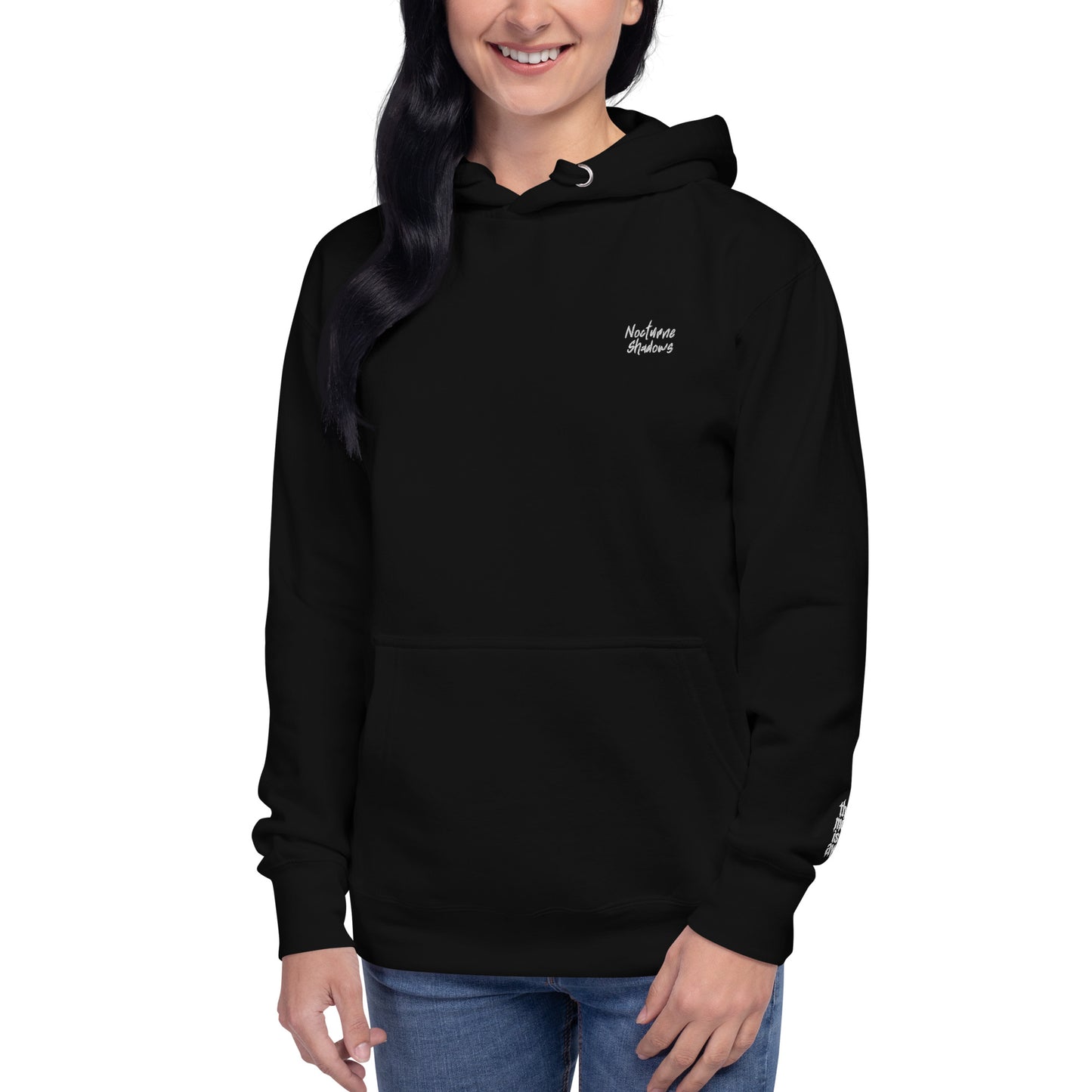 The Moon Is Awake hoodie - front view on women's fit